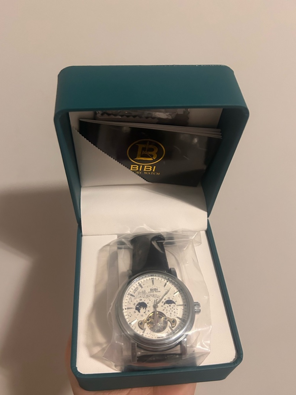 BiBi White Dial Mechanical Watch with Black leather Strap - Picture 5 of 7